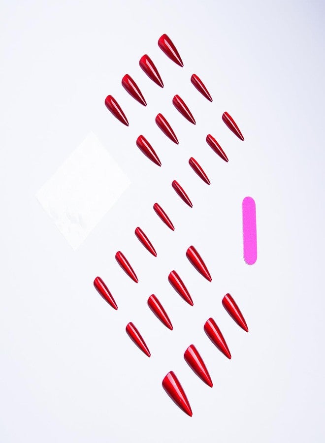 TOGZOM Red Press on Nails Long Stiletto Fake Nails Red Cat Eye False Nails with Design Glitter Glue on Nails Full Cover Stick on Nail Shiny Artificial Acrylic Nail for Women Manicure 24Pcs - Image 3
